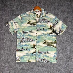 Vintage Kalaheo Military WW2 Bomber Fighter Plane Hawaiian Shirt Size L USA